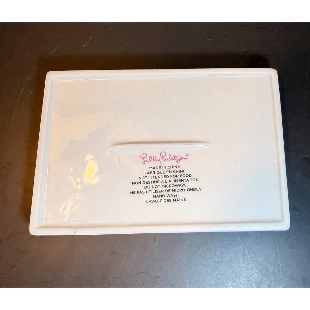 Lilly Pulitzer Tray For Trinkets Jewelry White with Gold Palm Trees 5.75" Tropic - Picture 7 of 9